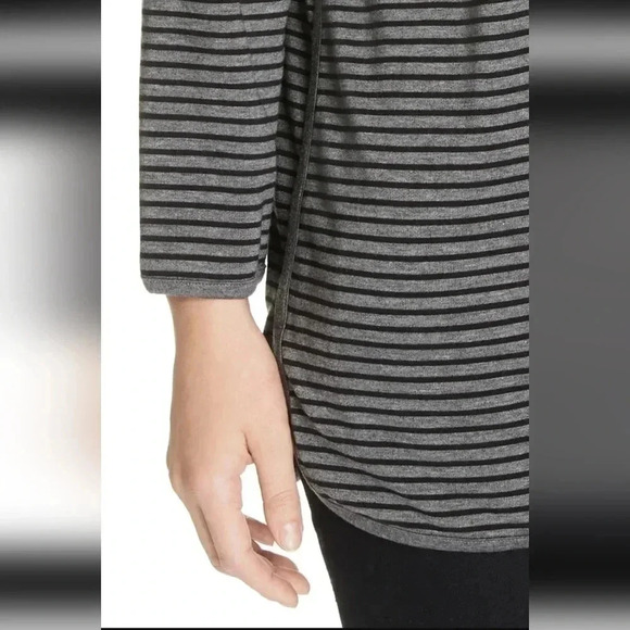 Eileen Fisher organic BOAT-NECK STRIPED TOP,  IN ASH/BLACK - Picture 3 of 8